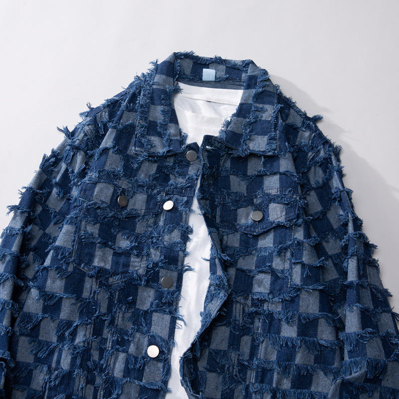 Men Loose Burrs Denim Jacket Men