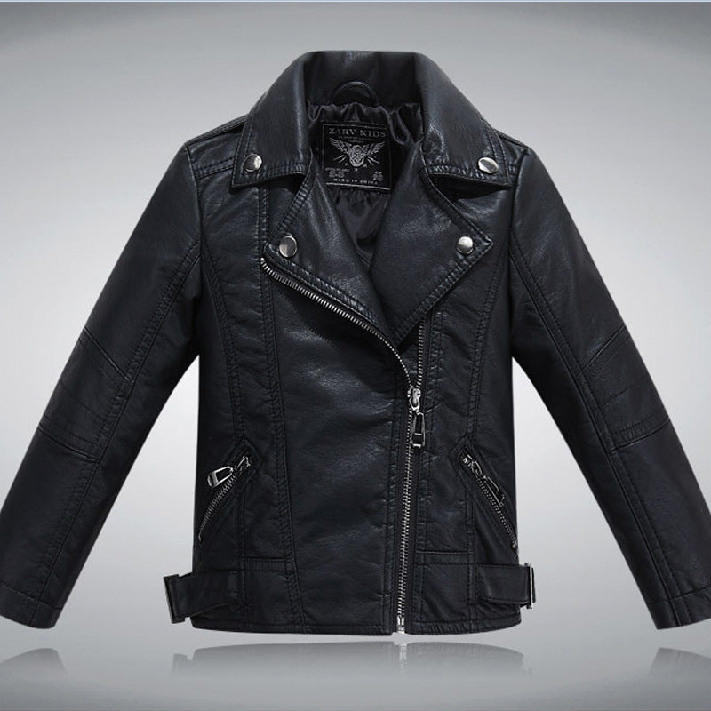 Kids PU Leather Lapel Fashion Jacket
