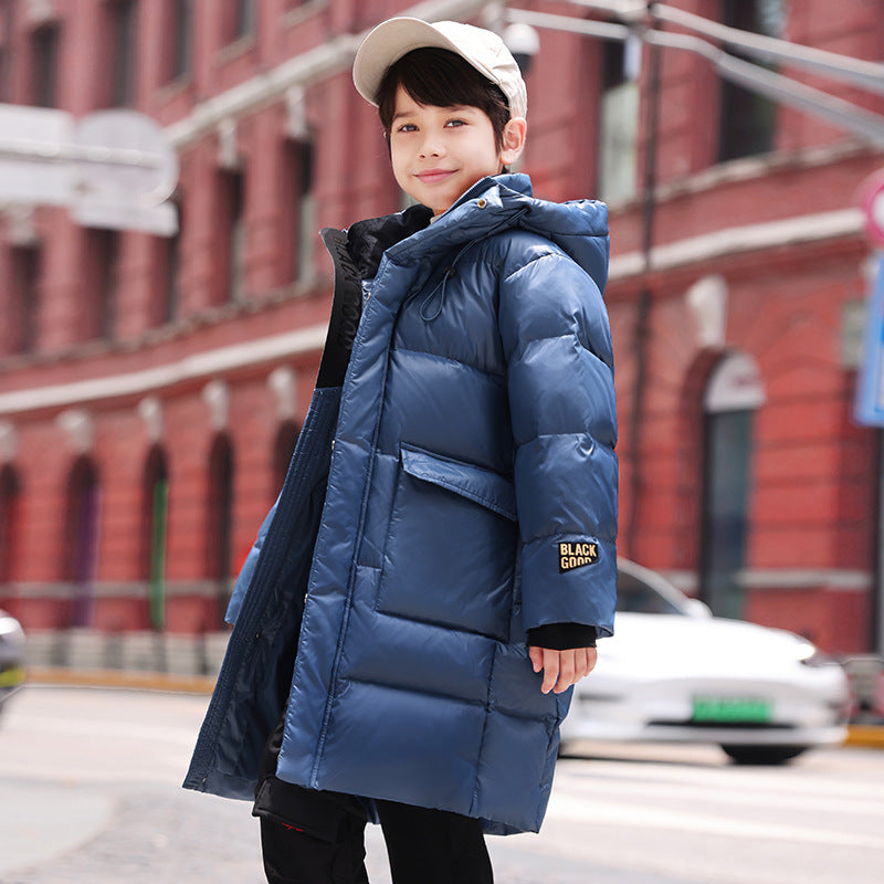 Boy's Long Down Jacket Knee Western Style