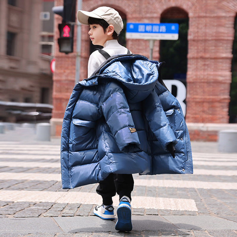 Boy's Long Down Jacket Knee Western Style