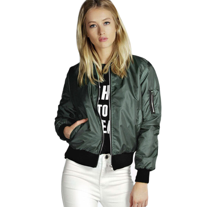 Solid color short style vertical collar leisure zipper