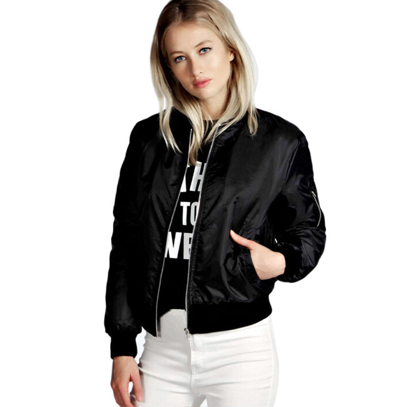 Solid color short style vertical collar leisure zipper
