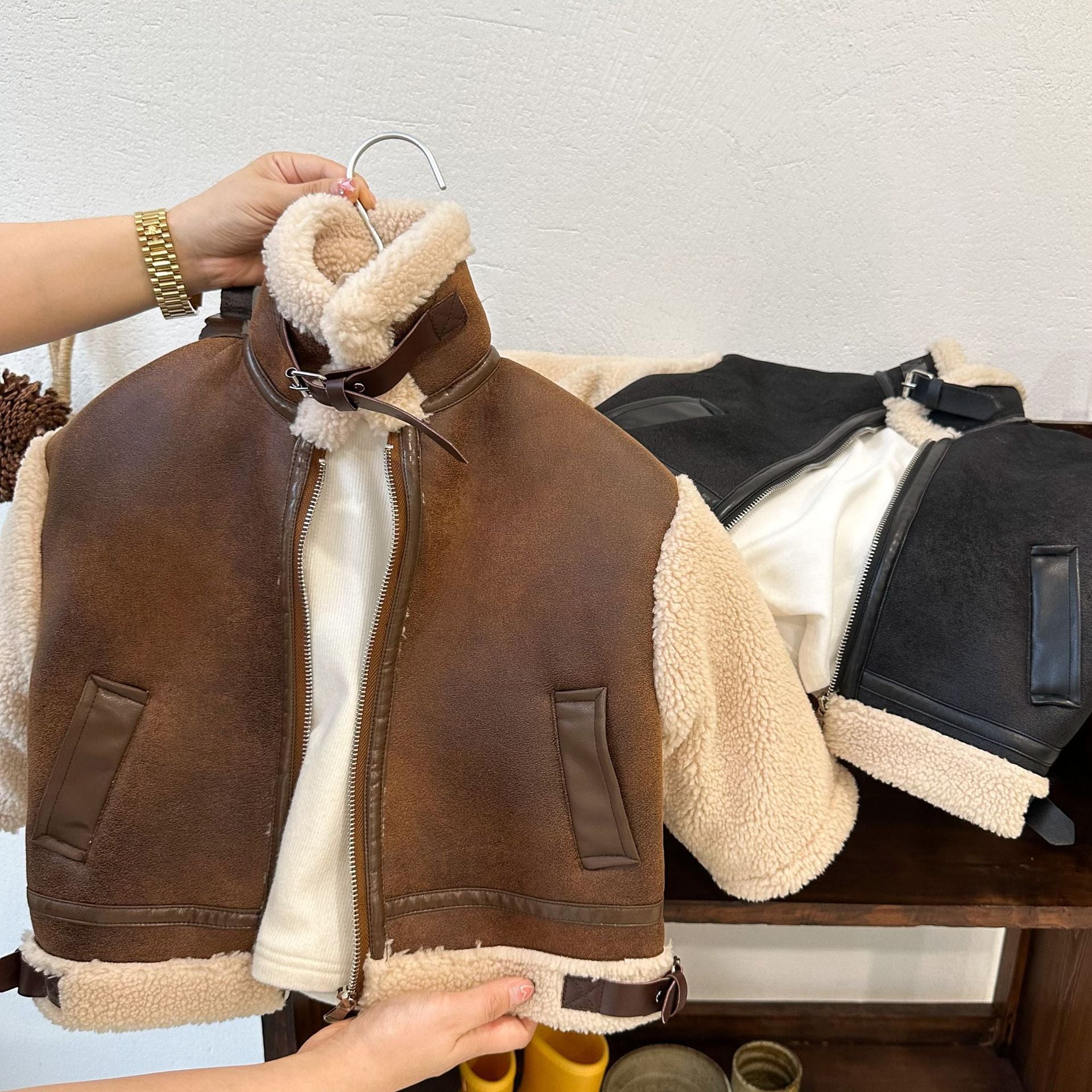 Kids' Overcoat Stitching Fur Stand Collar