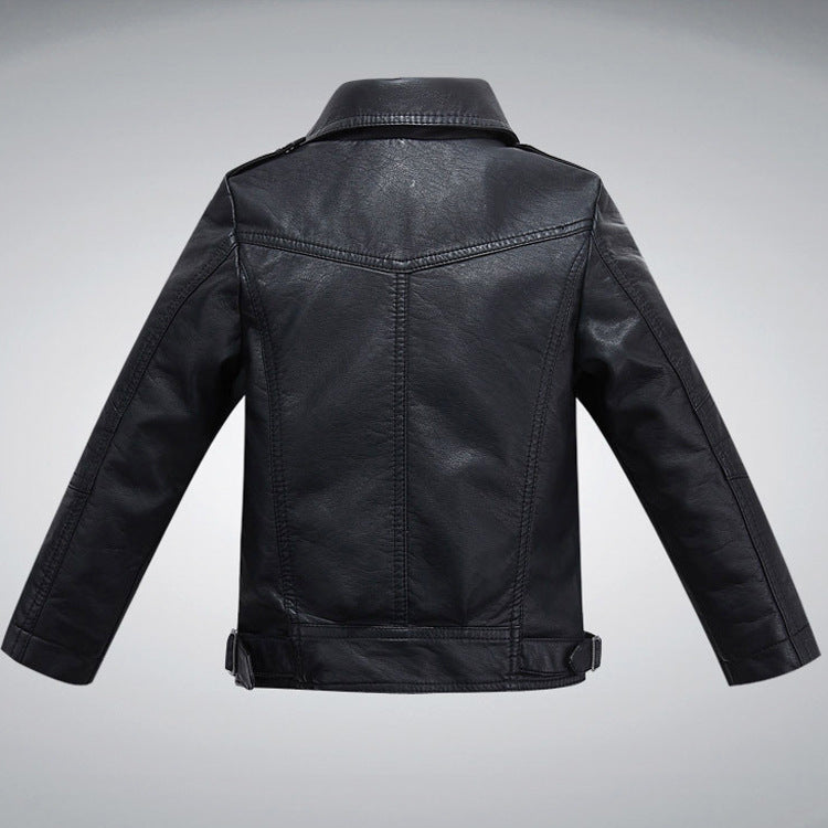 Kids PU Leather Lapel Fashion Jacket