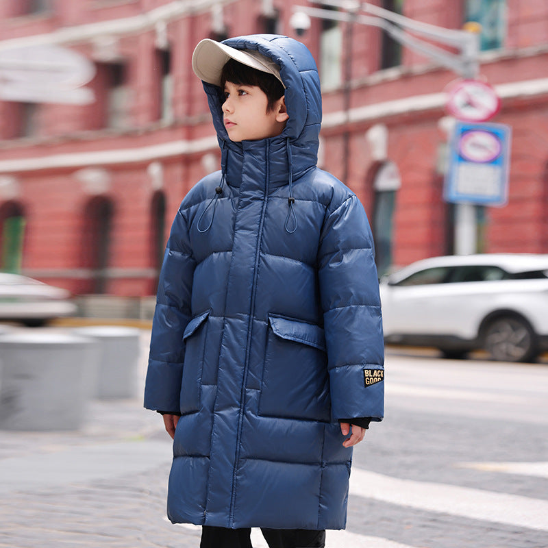 Boy's Long Down Jacket Knee Western Style