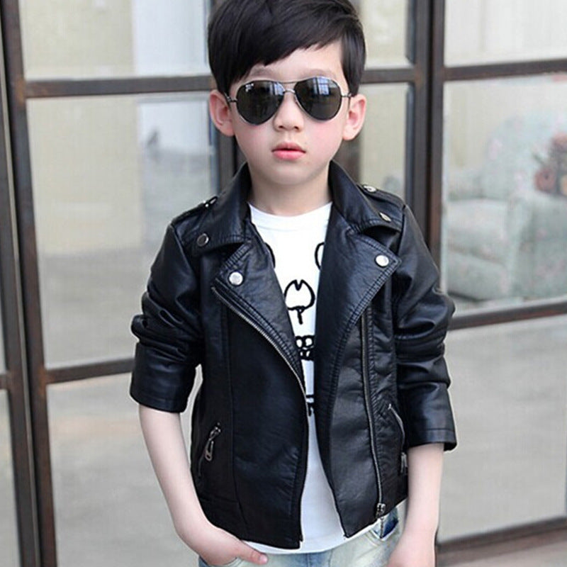 Kids PU Leather Lapel Fashion Jacket