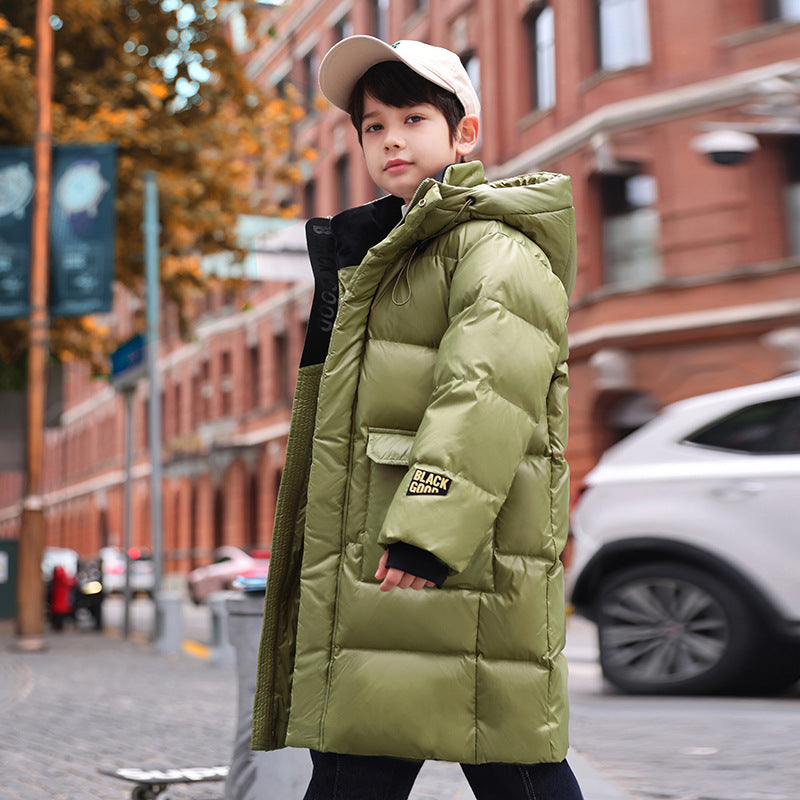 Boy's Long Down Jacket Knee Western Style