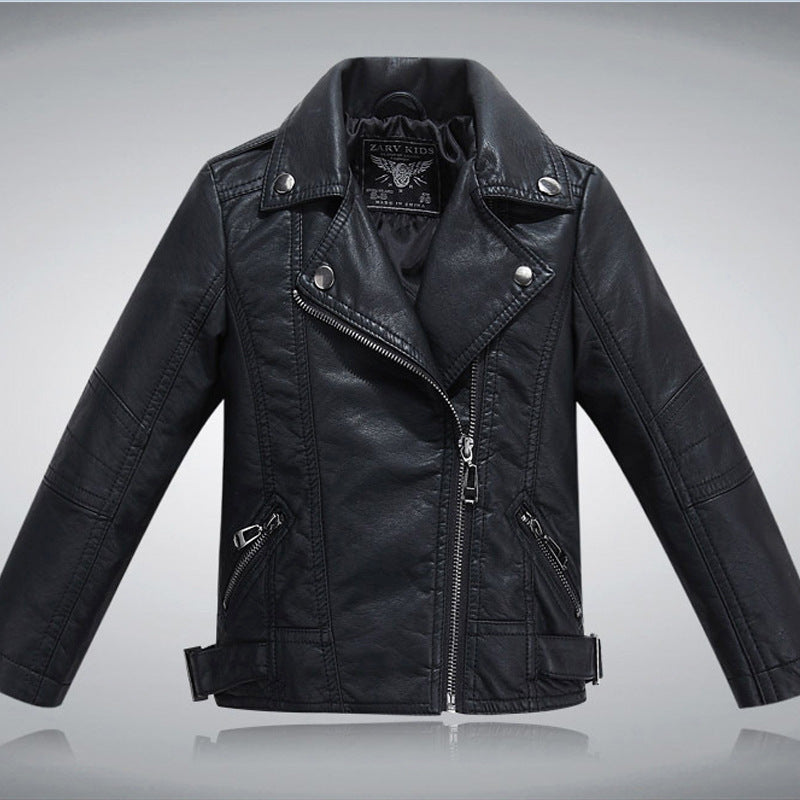 Kids PU Leather Lapel Fashion Jacket