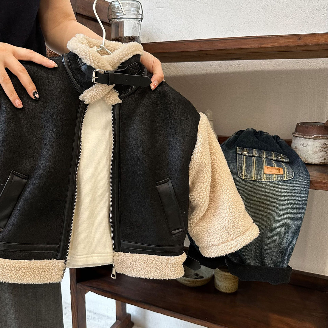 Kids' Overcoat Stitching Fur Stand Collar