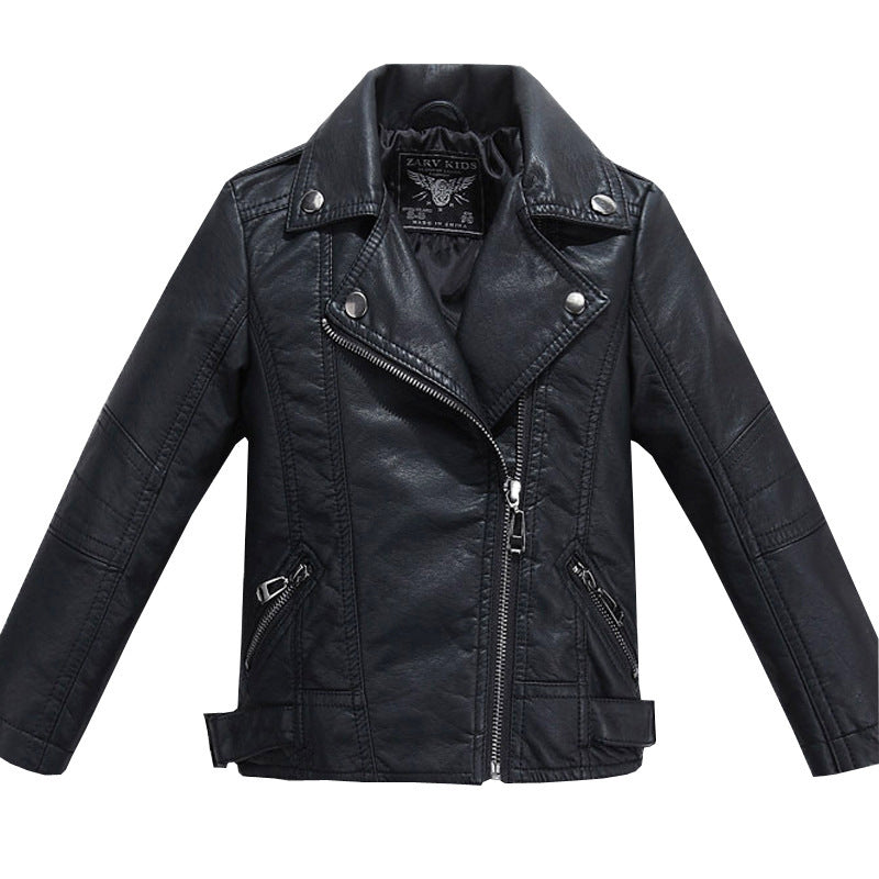 Kids PU Leather Lapel Fashion Jacket