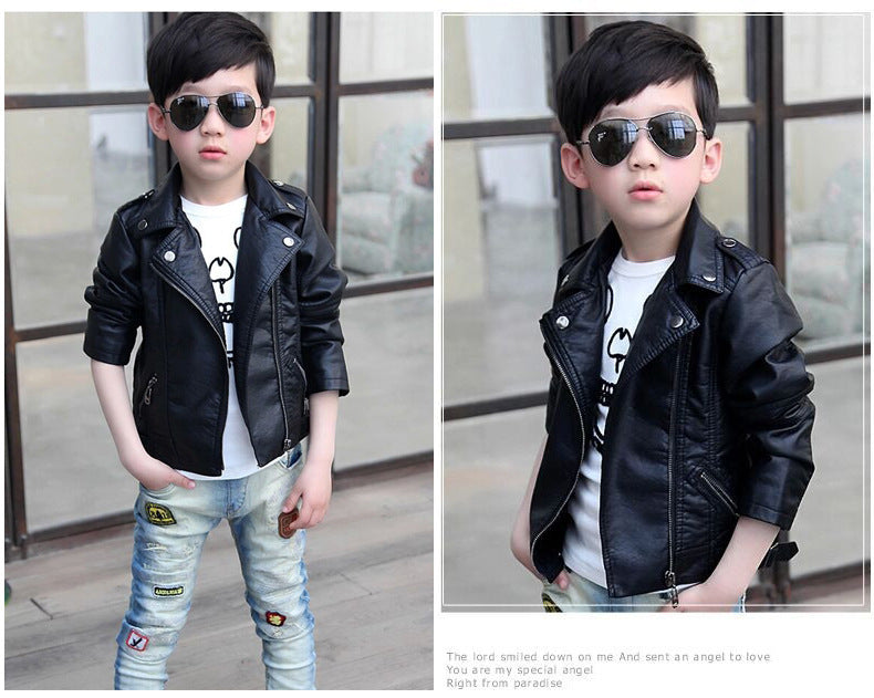 Kids PU Leather Lapel Fashion Jacket